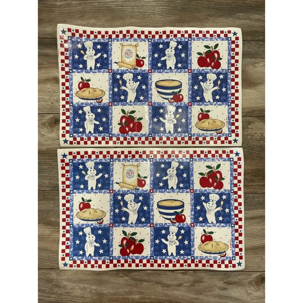 VTG PILLSBURY dough Boy Vinyl Placemats Red White Blue Pie American Apple-Qty 2